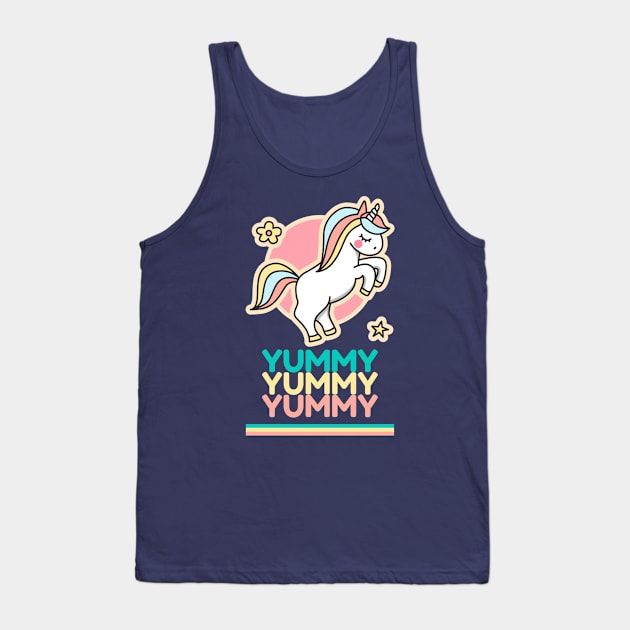 Yummy Repeat Typography & Cute Unicorn Colorful Tank Top by Inspire Enclave